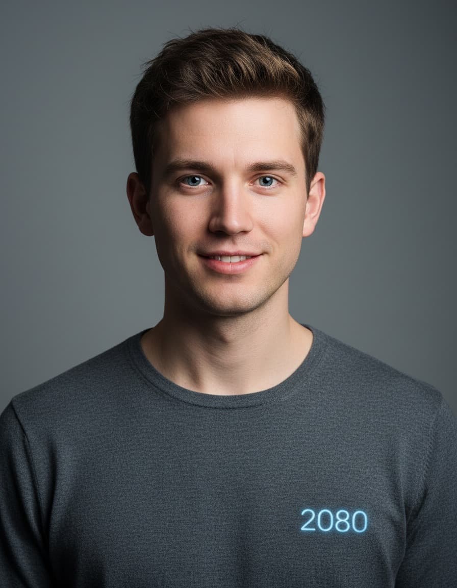 A fictional AI portrait of an imagined descendant in 2080